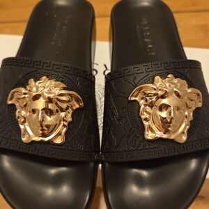 Versace Black and Gold Medusa Slide Sandals - Copy - Brand New